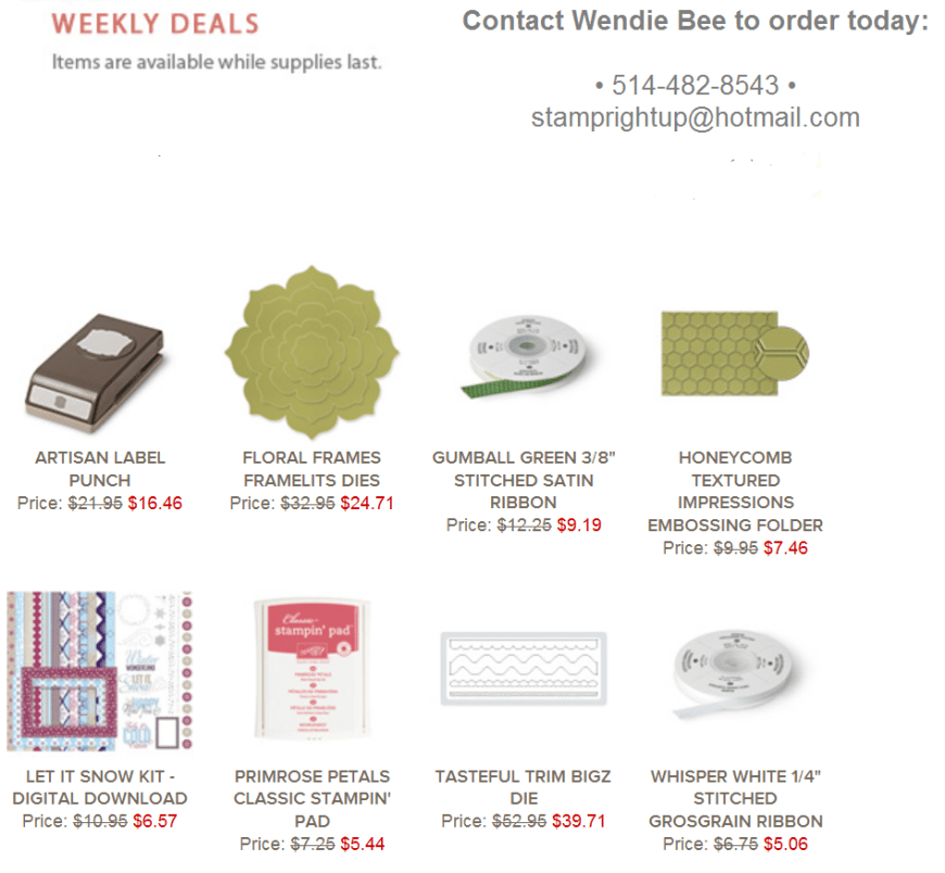 Stampin Up Weekly Deals - FEB 11 - 18 - Wendie Bee Montreal Demonstrator