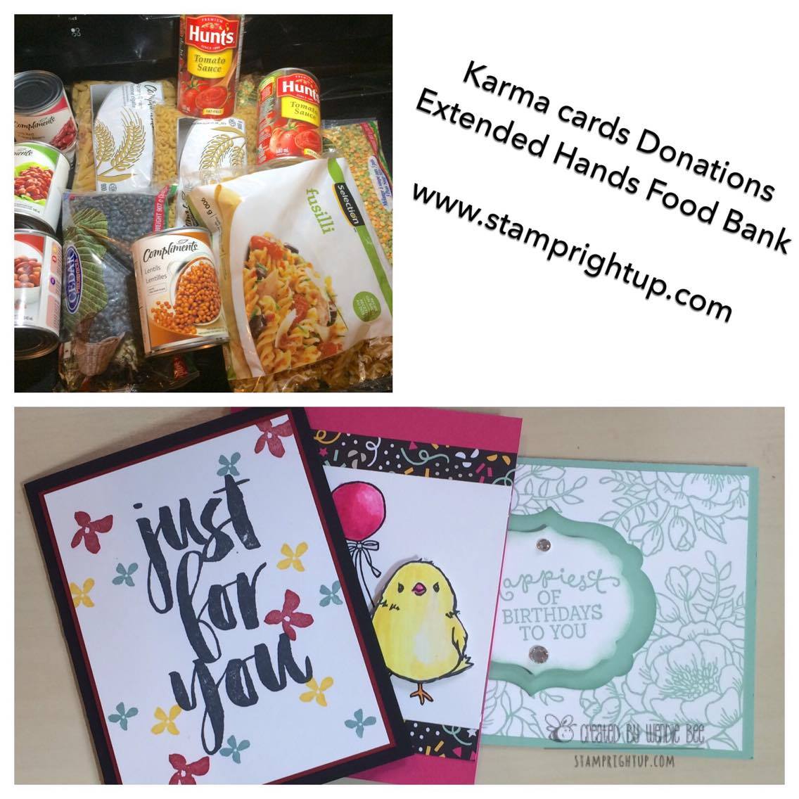 Karma Cards Charity Workshop hosted by Wendie Bee of Stamp Right Up for Extended Hands Food Bank