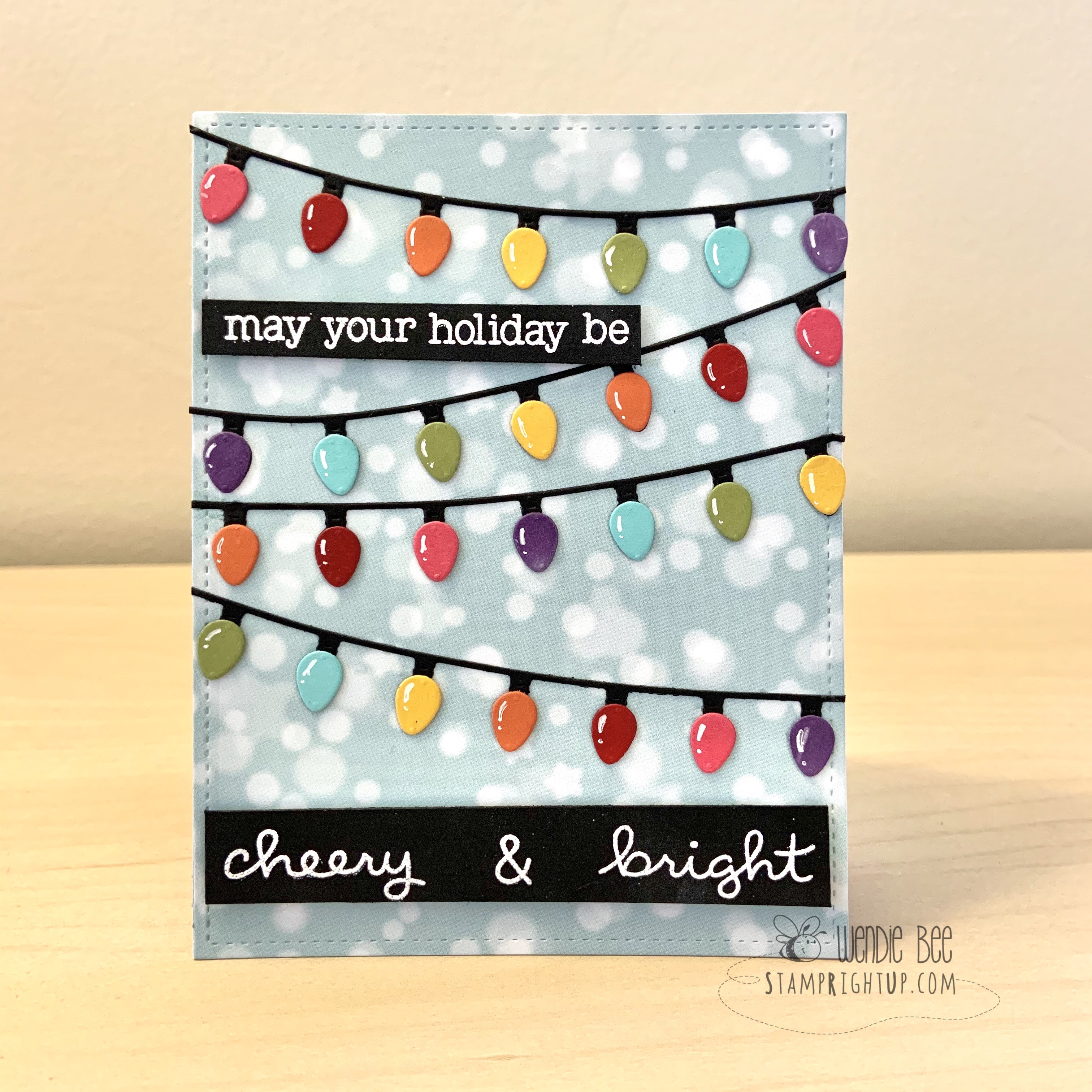 Lawn Fawn Mini String of Lights Christmas Card by Wendie Bee Stamp Right Up